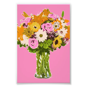 Impression Photo Bouquet Abstrait de fleurs peintes dans Vase