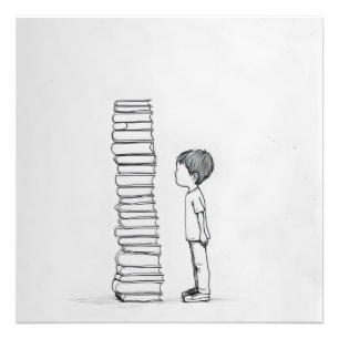 Impression Photo Boy and Books Line Art.