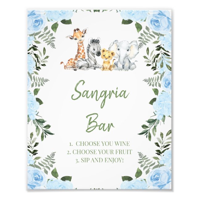 Impression Photo Boy Blue Roses Safari Baby shower Sangria Bar Sign (Devant)
