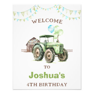 Impression Photo Boys Green Balloons Tracteur Affiche de bienvenue