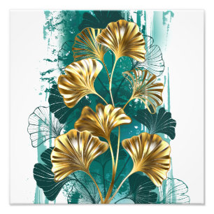 Impression Photo Branche avec Feuilles d'or Ginko Biloba