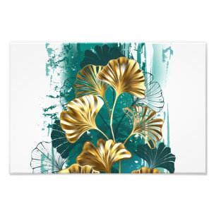 Impression Photo Branche avec Feuilles d'or Ginko Biloba