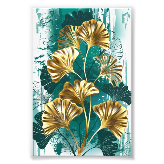 Impression Photo Branche avec Feuilles d'or Ginko Biloba (Devant)