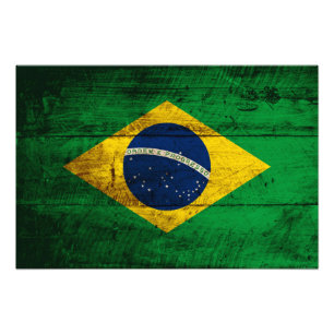 Impression Photo Brazil flag on Old Wood Grain