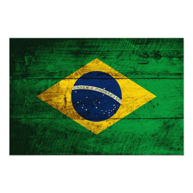 Impression Photo Brazil flag on Old Wood Grain (Devant)