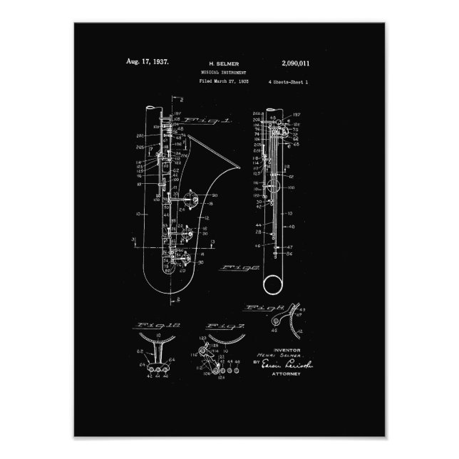 Impression Photo Brevet de style "craie" saxophone (Devant)