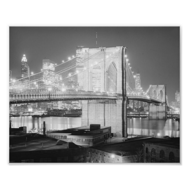 Impression Photo Brooklyn Brigde à la nuit, 1982, noir et blanc (Devant)