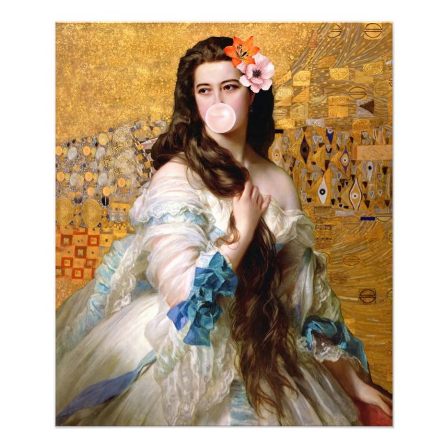 Impression Photo Bubble Gum Diva avec deux fleurs en or (Devant)