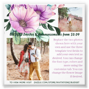 Impression Photo BUDGET Fleurs violettes rustiques Modèle de texte