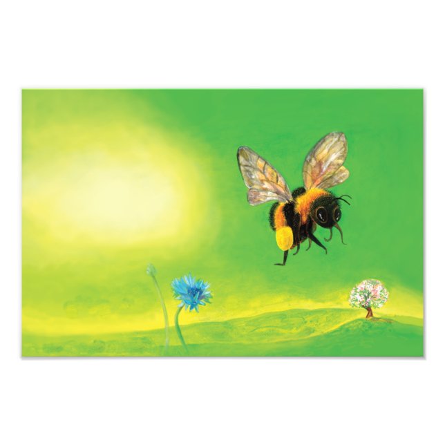 Impression Photo Bumble bee survolant une prairie Illustration (Devant)