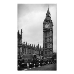 Impression Photo Cabines de taxi Big Ben en noir et blanc