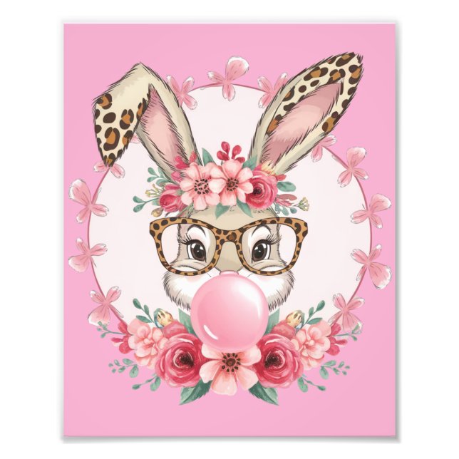 Impression Photo Cadeau de lapin floral mignon de Pâques léopard (Devant)