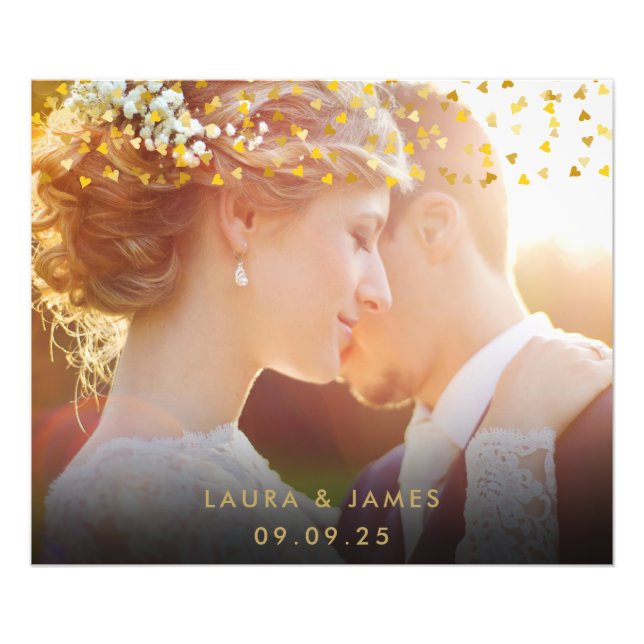 Impression Photo Cadeau de mariage avec confettis de coeurs dorés (Devant)