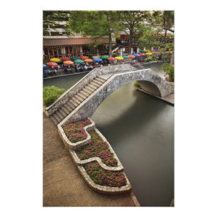 Impression Photo Café en plein air le long de la River Walk et pont