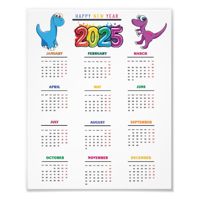 Impression Photo Calendrier 2025 Colorful Dinosaur (Devant)