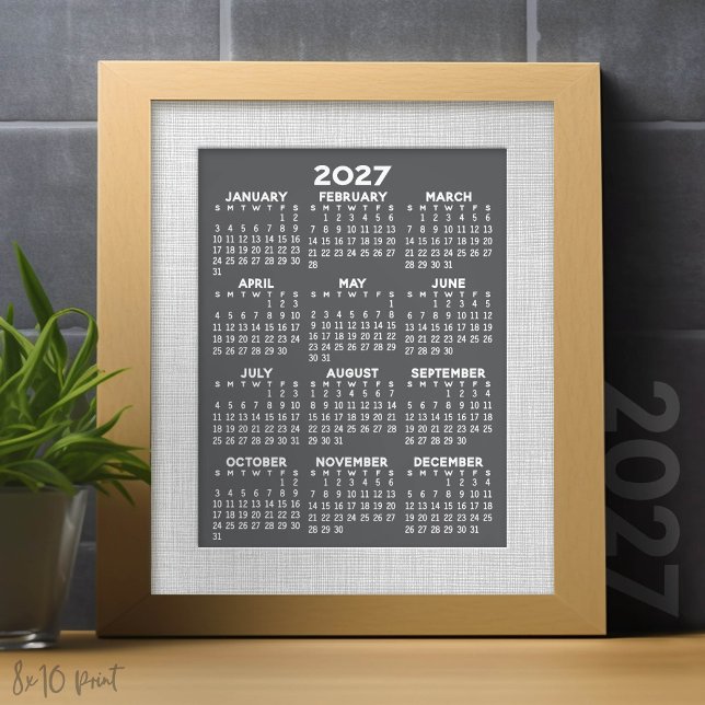 Impression Photo Calendrier 2027 - vue annuelle verticale - Gris (8x10 Print with a 2027 Calendar - perfect to frame in your home or office)