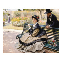 Camille Monet sur un banc de jardin