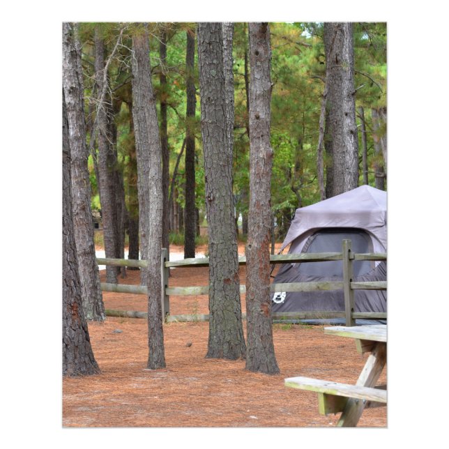 Impression Photo Camping avec tente et clôture en bois (Devant)