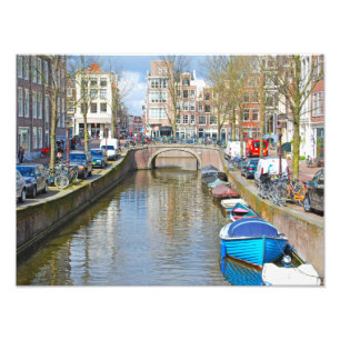 Impression Photo Canal d'Amsterdam avec des bateaux