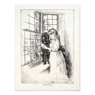 Impression Photo Caniche victorien vintage de fille - blanc de