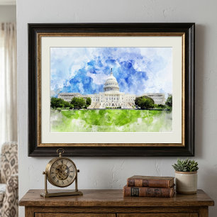 Impression Photo Capitole des États-Unis à Washington DC Aquarelle