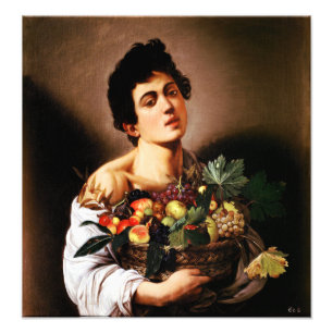Impression Photo Caravaggio Garçon avec un panier de fruits