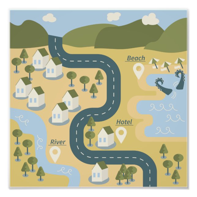 Impression Photo Caricature élégante paysage carte de voyage (Devant)