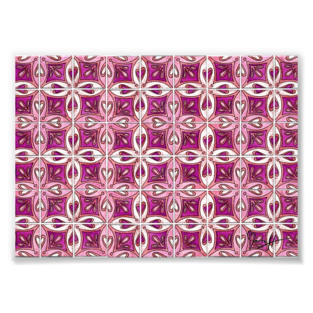 Impression Photo Carrelage rose Design 2 - Coeurs (Devant)