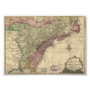 Impression Photo Carte antique de l'Amérique du Nord, restaurée, 