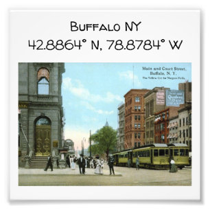 Impression Photo Carte Buffalo NY Coordonnées Style Vintage