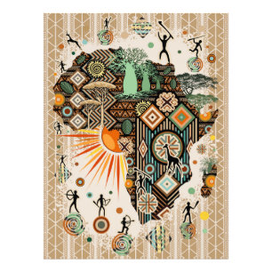 Impression Photo Carte d'Afrique Éléments Tribaux Décoratifs Motif