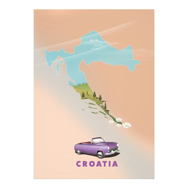 Impression Photo Carte de Croatie Affiche illustrée imprimée. (Devant)