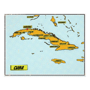 Impression Photo Carte de Cuba de bande dessinée vintage