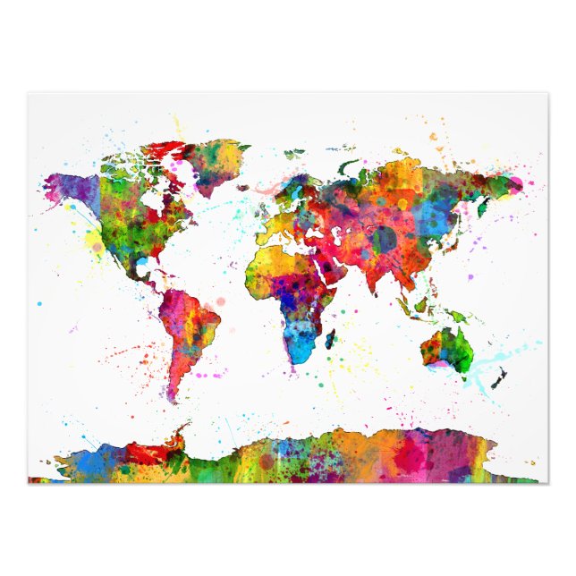 Impression Photo Carte de la carte du monde aquarelle (Devant)
