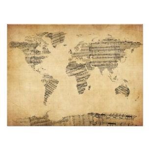 Impression Photo Carte de la carte du monde de la vieille musique