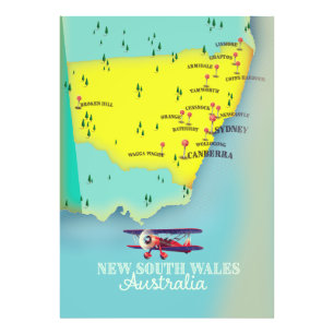 Impression Photo Carte de la Nouvelle-Galles du Sud en Australie