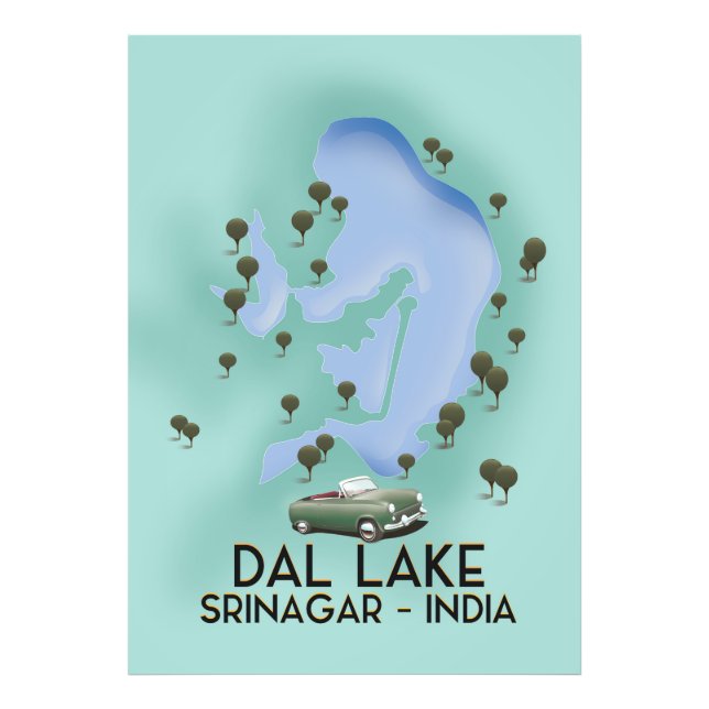 Impression Photo Carte de l'affiche de voyage du lac Dal, Srinagar, (Devant)