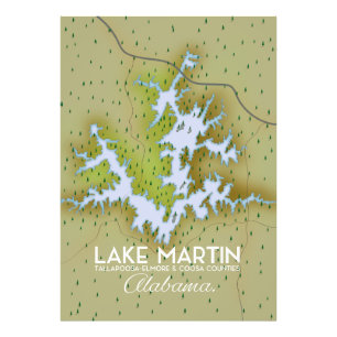 Impression Photo Carte de l'affiche de voyage du lac Martin Alabama