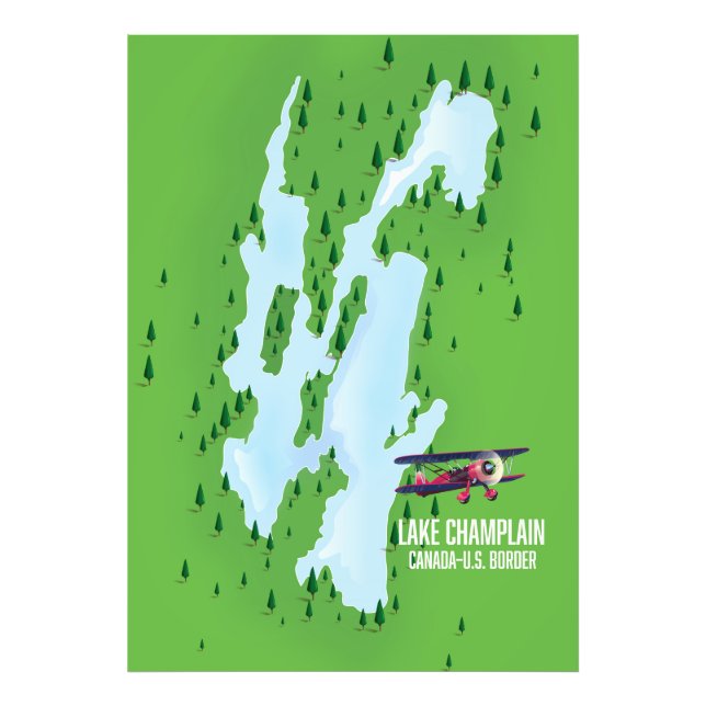 Impression Photo Carte de l'affiche du lac Champlain États-Unis Can (Devant)