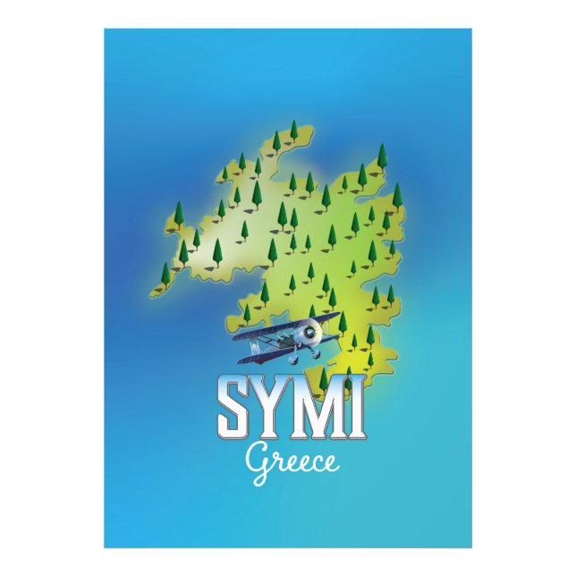 Impression Photo Carte de l'île de Symi Grèce affiche de voyage. (Devant)