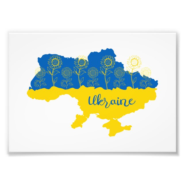Impression Photo Carte de l'Ukraine avec tournesol et drapeau ukrai (Devant)
