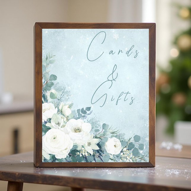 Impression Photo Carte de mariage avec roses blanches et eucalyptus (Créateur téléchargé)