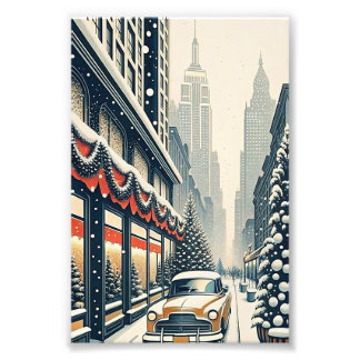 Impression Photo Carte de Noël de l'avenue enneigée de New York