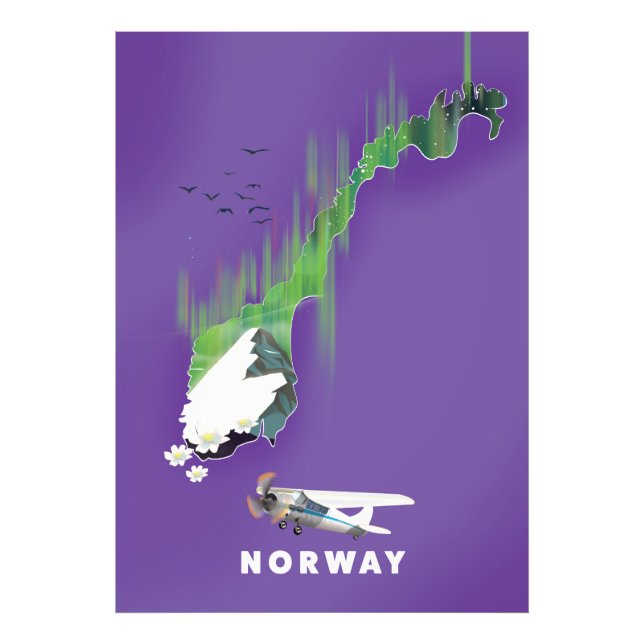 Impression Photo Carte de Norvège affiche illustrée imprimée. (Devant)