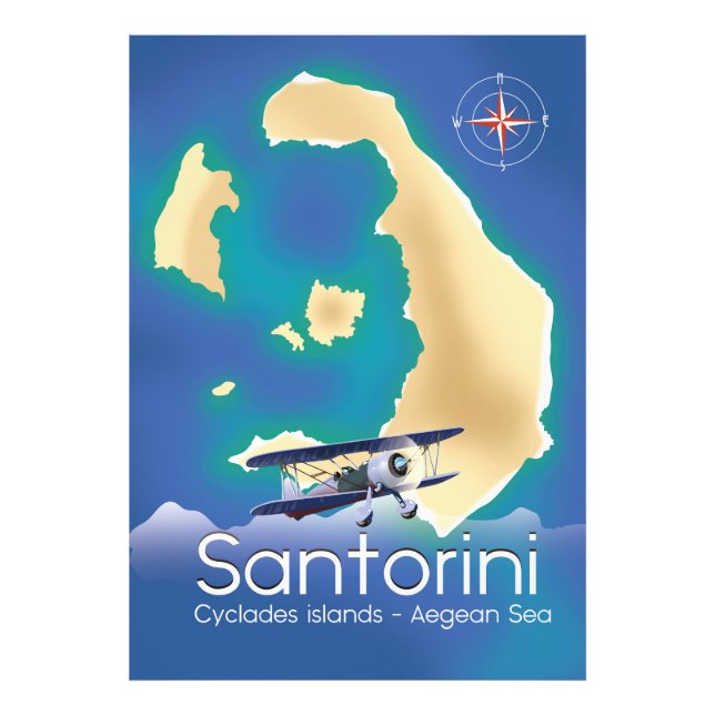 Impression Photo Carte de Santorin îles Cyclades mer Égée (Devant)
