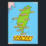 Impression Photo Carte de Taïwan illustrée par Pop Art<br><div class="desc">Pop Art Illustrated Taïwan carte asiatique dans un magnifique style vintage usé.</div>