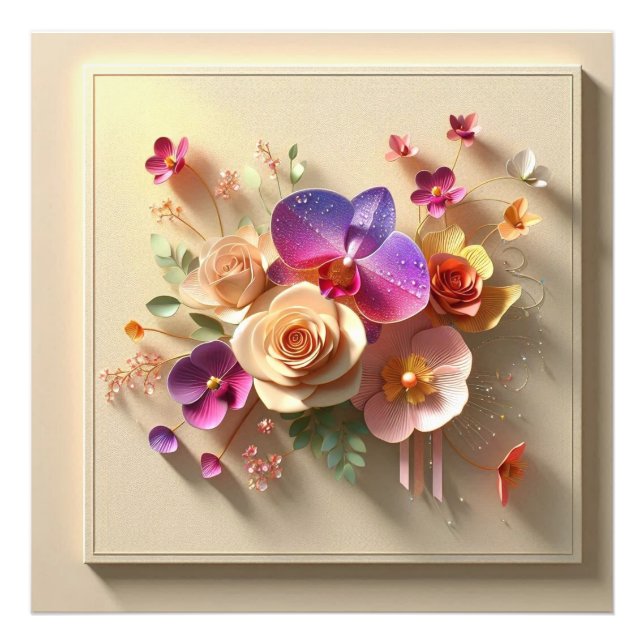 Impression Photo Carte de voeux 3D Spring Blossoms - Roses dynamiqu (Devant)