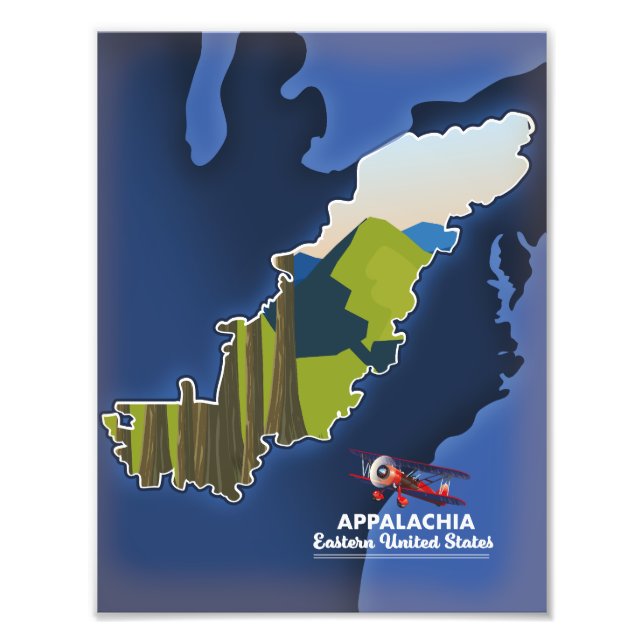 Impression Photo carte de voyage des Appalaches dans l'est des État (Devant)