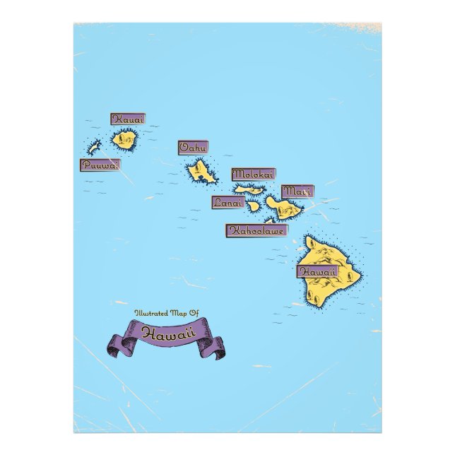 Impression Photo Carte De Voyage Illustrée De Hawaii (Devant)