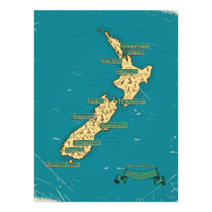 Impression Photo Carte De Voyage Illustrée De La Nouvelle-Zélande